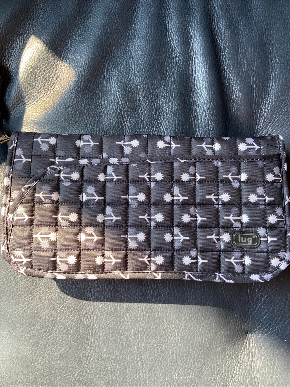 lug Black Quilted Wallet and Passport Clutch with White Floral Print